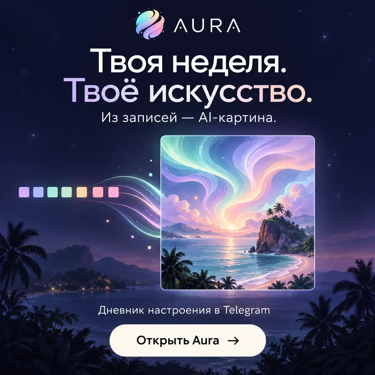 Aura: твоя неделя, твоё искусство. Из записей — AI-картина. Дневник настроения в Telegram.